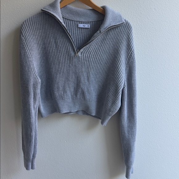 Aritzia TNA Womens XXS Ashbury Quarter Zip Cropped Pullover Ribbed Knit Gray - Picture 8 of 13